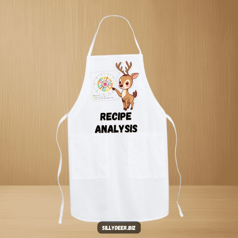 Funny Deer Apron showing an enthusiastic deer pointing at a complex, colorful chart, ideal for a fun data presentation experience.