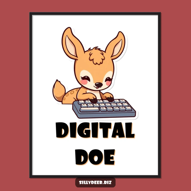 Funny Kawaii Deer Digital Art: Focused Typing Printable, Instant Gift