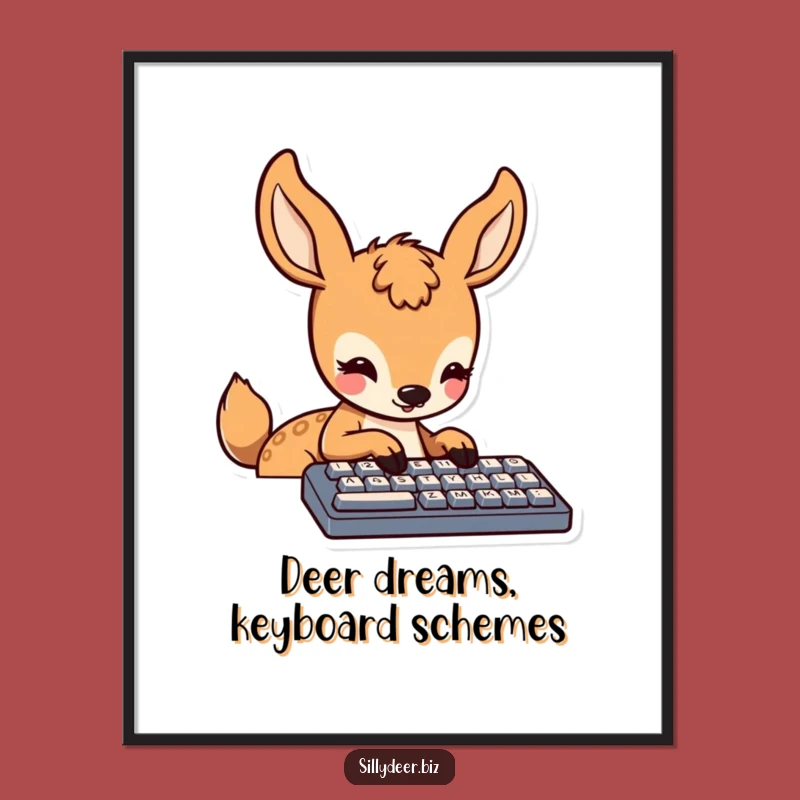 Free Printable Wall Art: Kawaii Deer Typing Focus! Downloadable Decor Gift