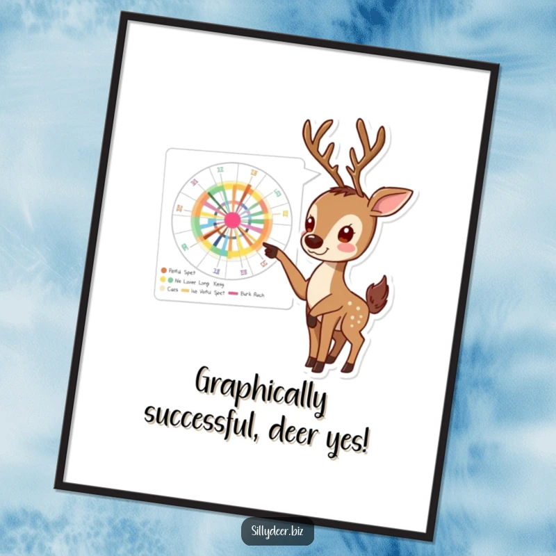 Funny Free Printable Wall Art: An energetic deer enthusiastically points at a complex, colorful chart, a humorous and decorative piece.