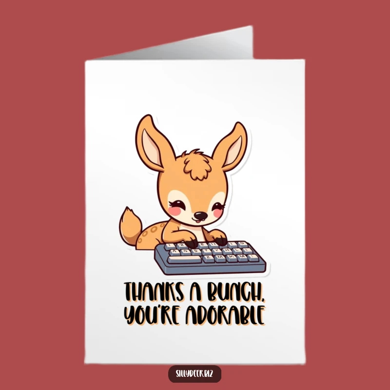 Free Printable Thank You Card: Kawaii Deer Typing Thanks! Downloadable Gift