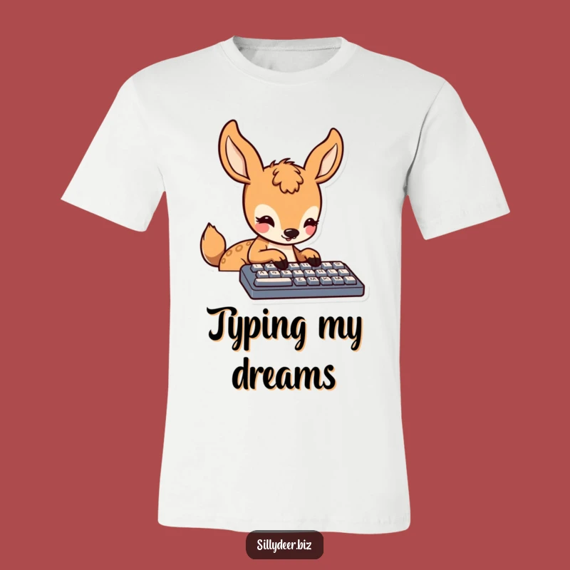 Funny Kawaii Deer T-Shirt: Concentrated Typing Tee, Cute Gift